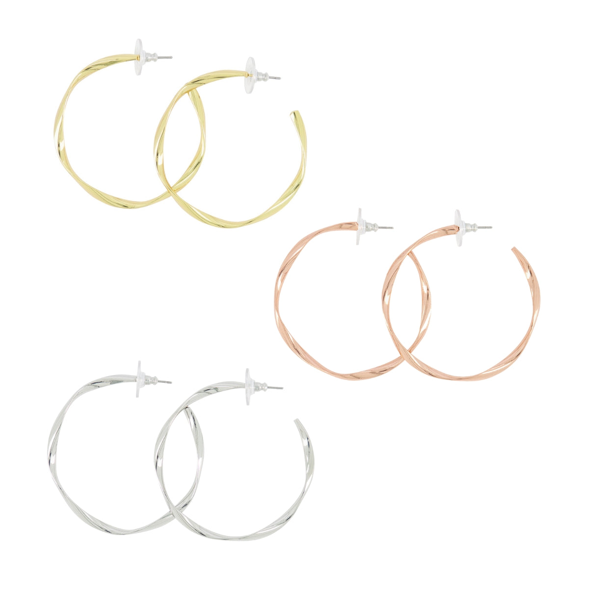 Everyday Twisted Full Hoop Metallic Earrings