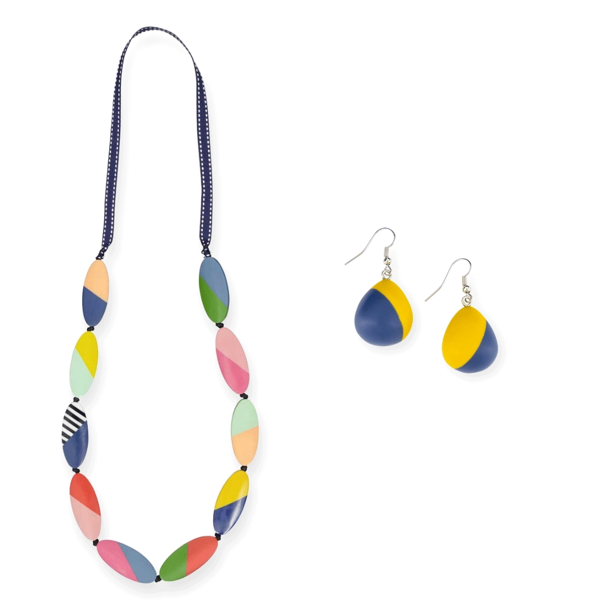 Tea Party Abstract Necklace + Two Tone Drop Earrings Bundle
