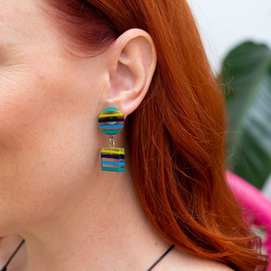 Chromatic Striped Drop Earrings - Blue - PERFECTLY IMPERFECT