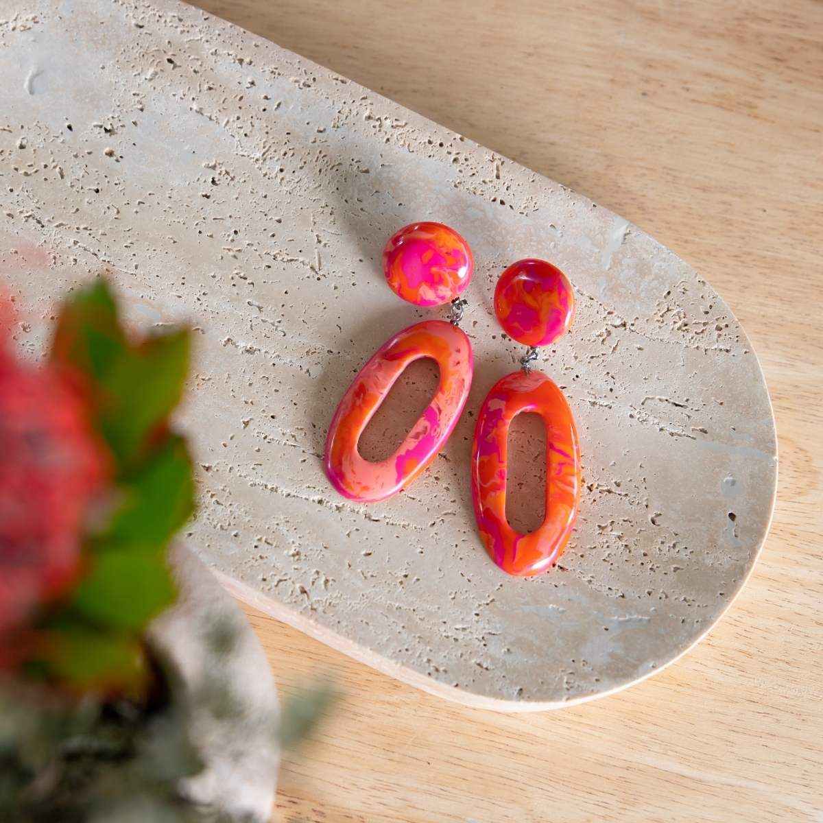 Artisan Hoop Drop Earrings - PinkMix