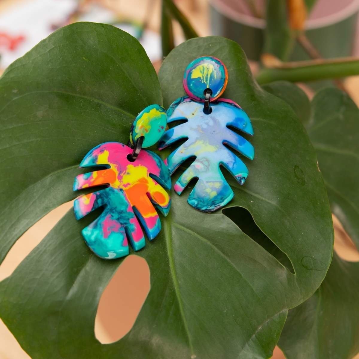 Artisan Monstera Earrings