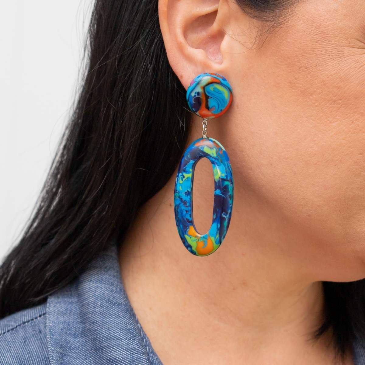 Artisan Hoop Drop Earrings - Blue Mix