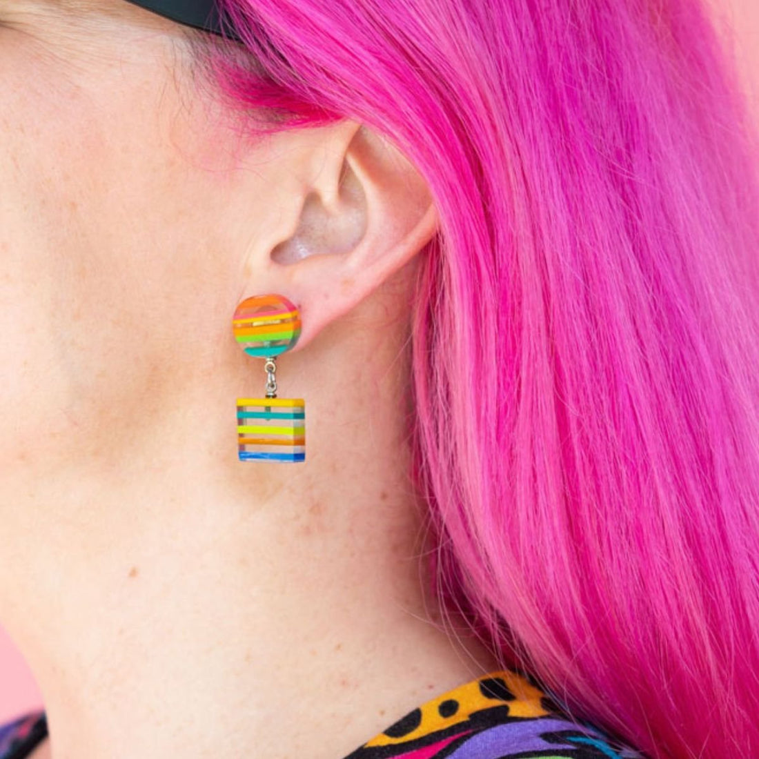 Chromatic Striped Drop Earrings - Multi - PERFECTLY IMPERFECT