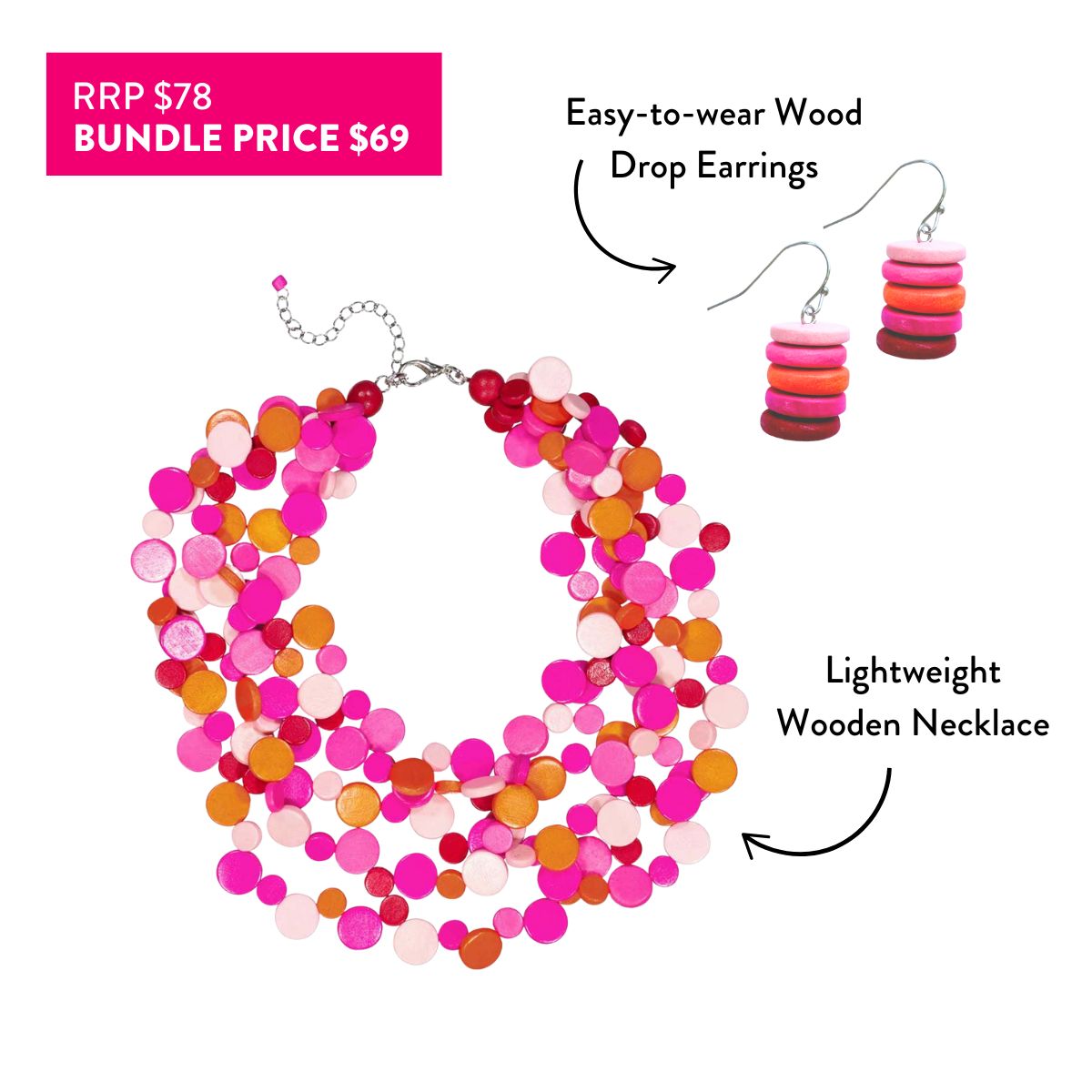 Smartie Necklace and Earrings Bundle in Pink