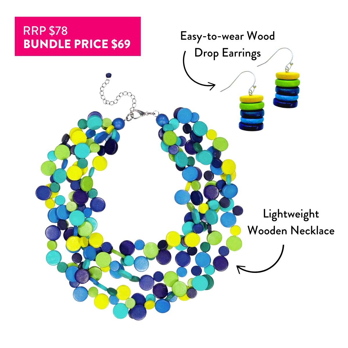 Smartie Necklace and Earrings Bundle in Blue