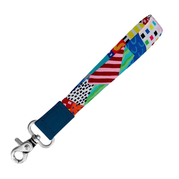 Floral Burst Wristlet Keychain by Kristina Forrest, hand-painted floral print on recycled canvas
