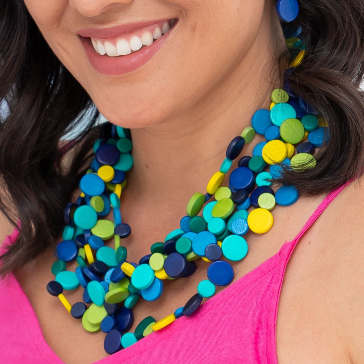 Blue Smartie Multi Strand Wood Necklace