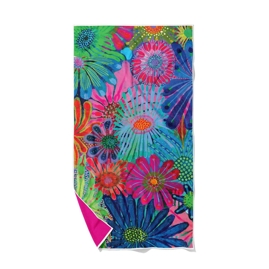 Colorful floral patterned towel on a white background