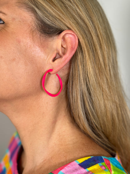 Twisted Neon Pink Hoop Earrings (3 Sizes)