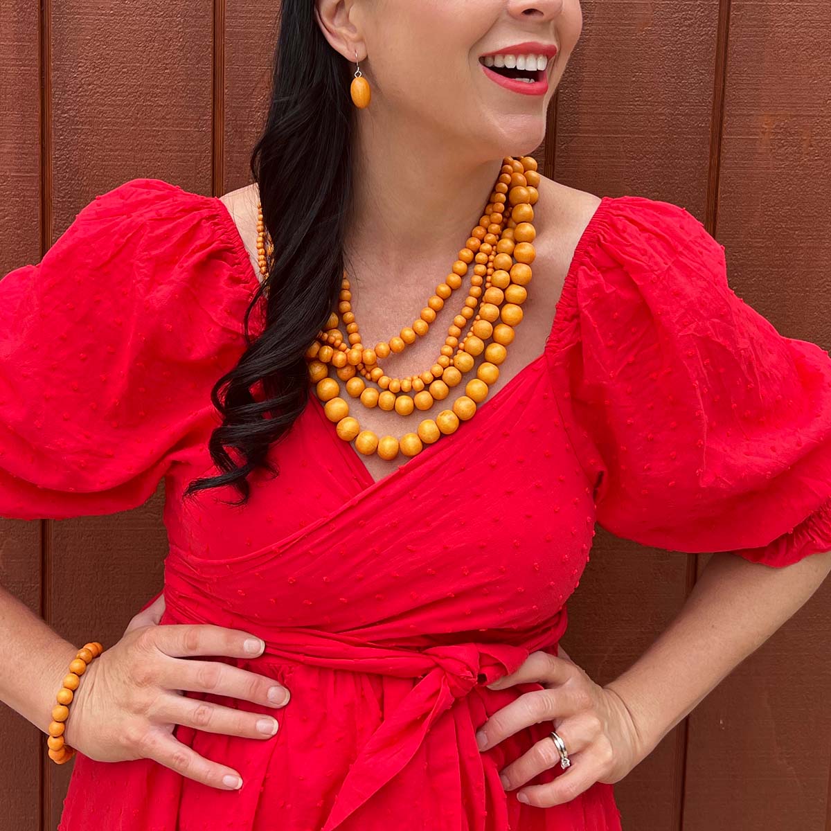 Colour Me Happy Stacked Wooden Necklace + Drop Earrings Bundle