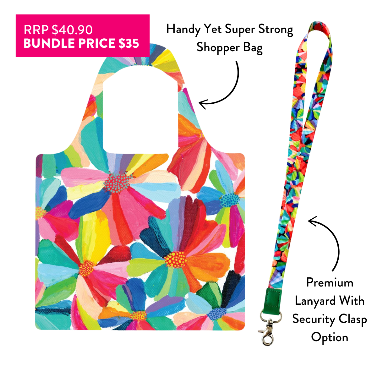 Petal Party Shopper Bag and Lanyard Bundle