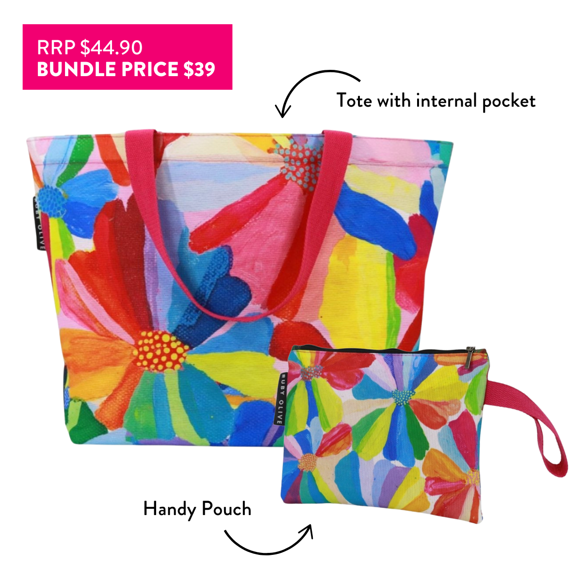 Petal Party Tote Bag and Pouch Bundle