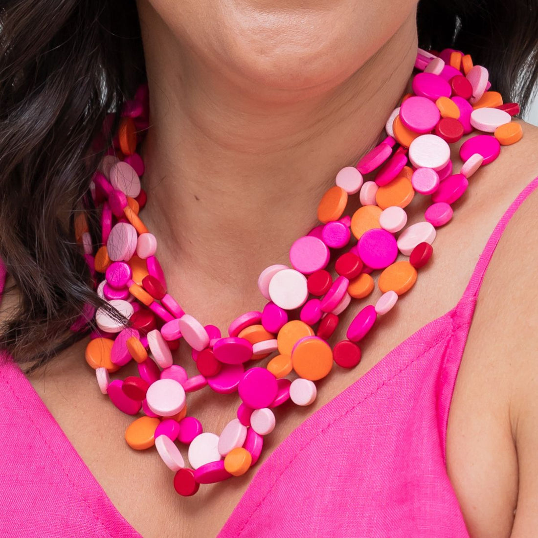 Pink Smartie Multi Strand Wood Necklace