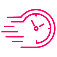 Pink speedometer icon on a white background
