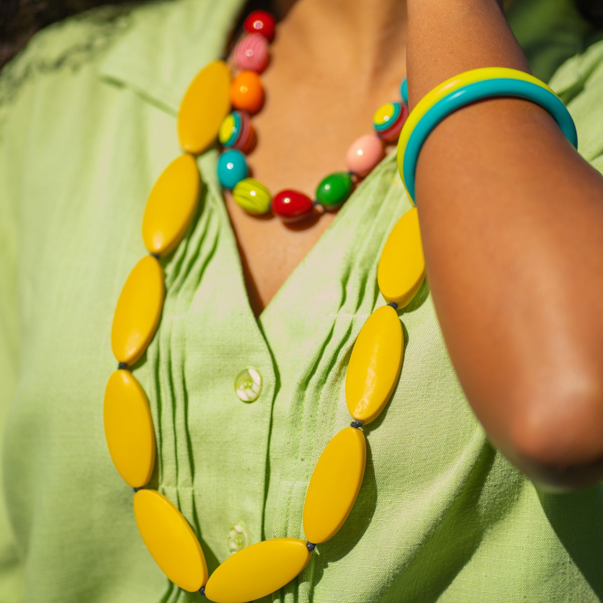 Green wooden hot sale necklace paparazzi