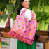 Pink Harvest Stripe Reusable Shopper Bag Over Shoulder