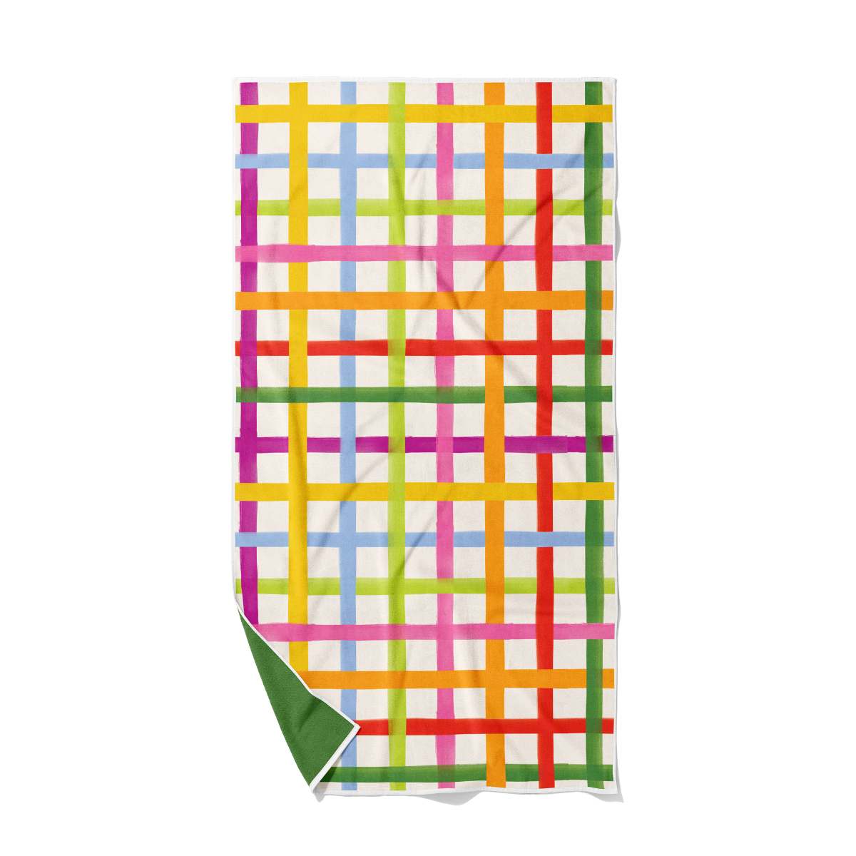 Colorful plaid patterned towel on a white background