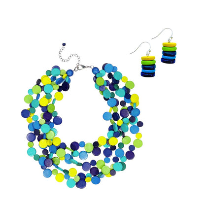 Smartie Necklace and Earrings Bundle in Blue