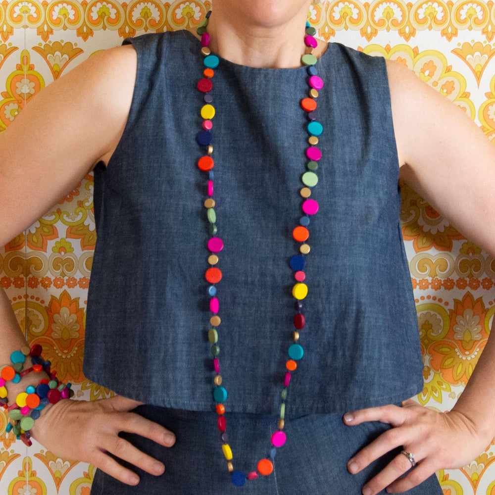 Smartie Long Single Strand Wood Necklace