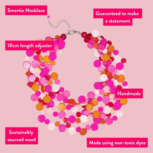 Pink Smartie Multi Strand Wood Necklace