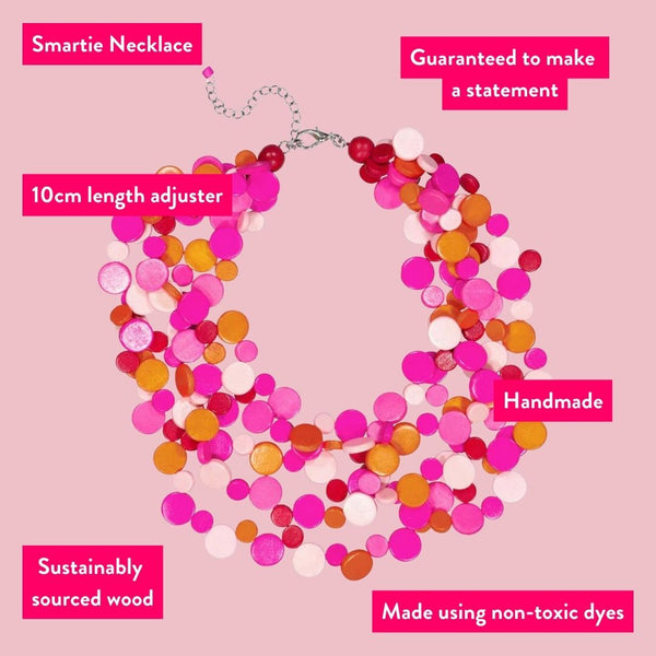 Pink Smartie Multi Strand Wood Necklace
