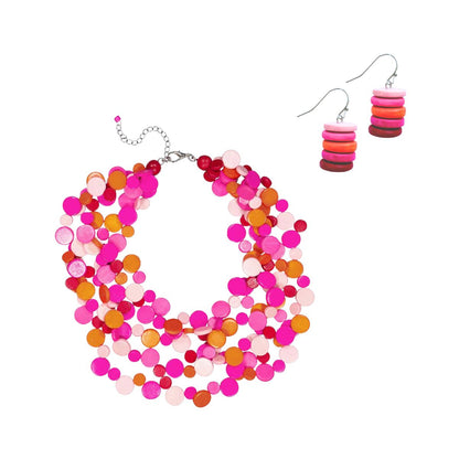 Smartie Necklace and Earrings Bundle in Pink