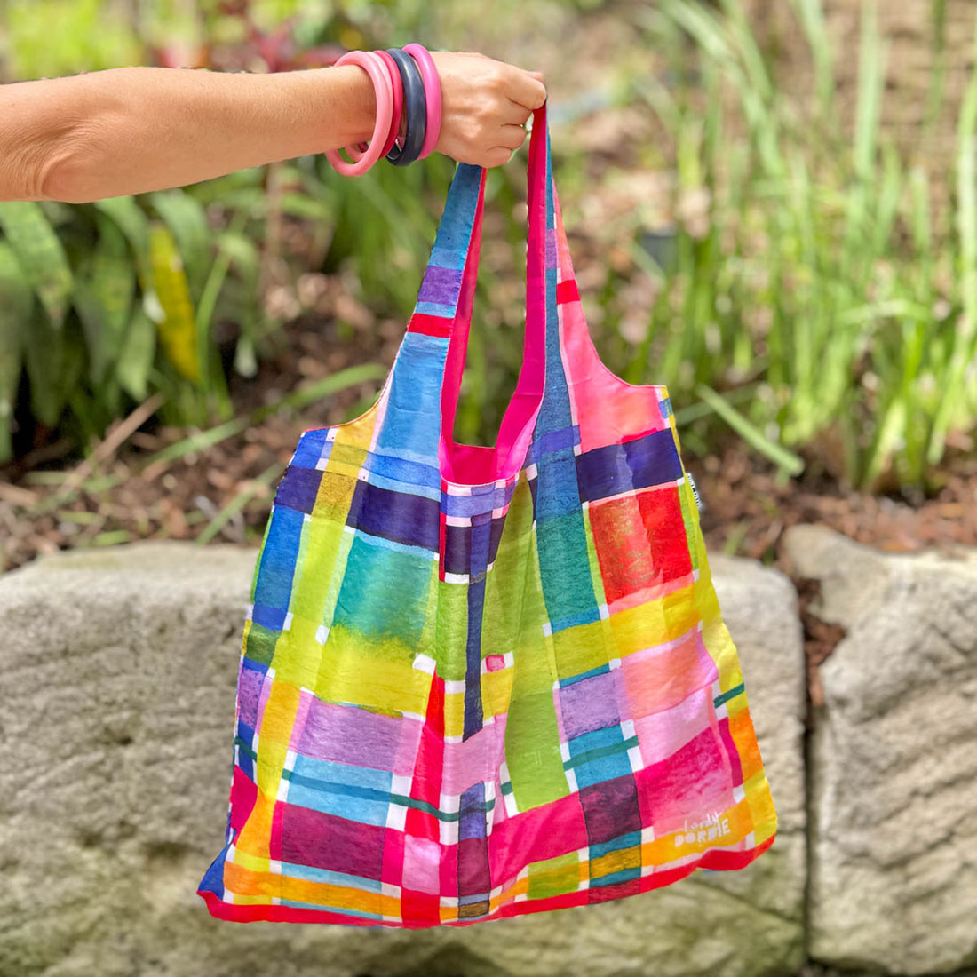 Rainbow Gingham Lanyard + Shopper Bag Bundle