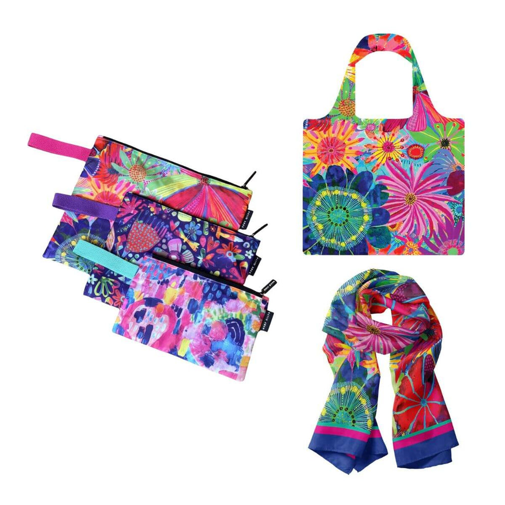 Blooming Hour Bundle | Shopping Bag, Pouch Trio & Scarf - Bundle - Ruby Olive