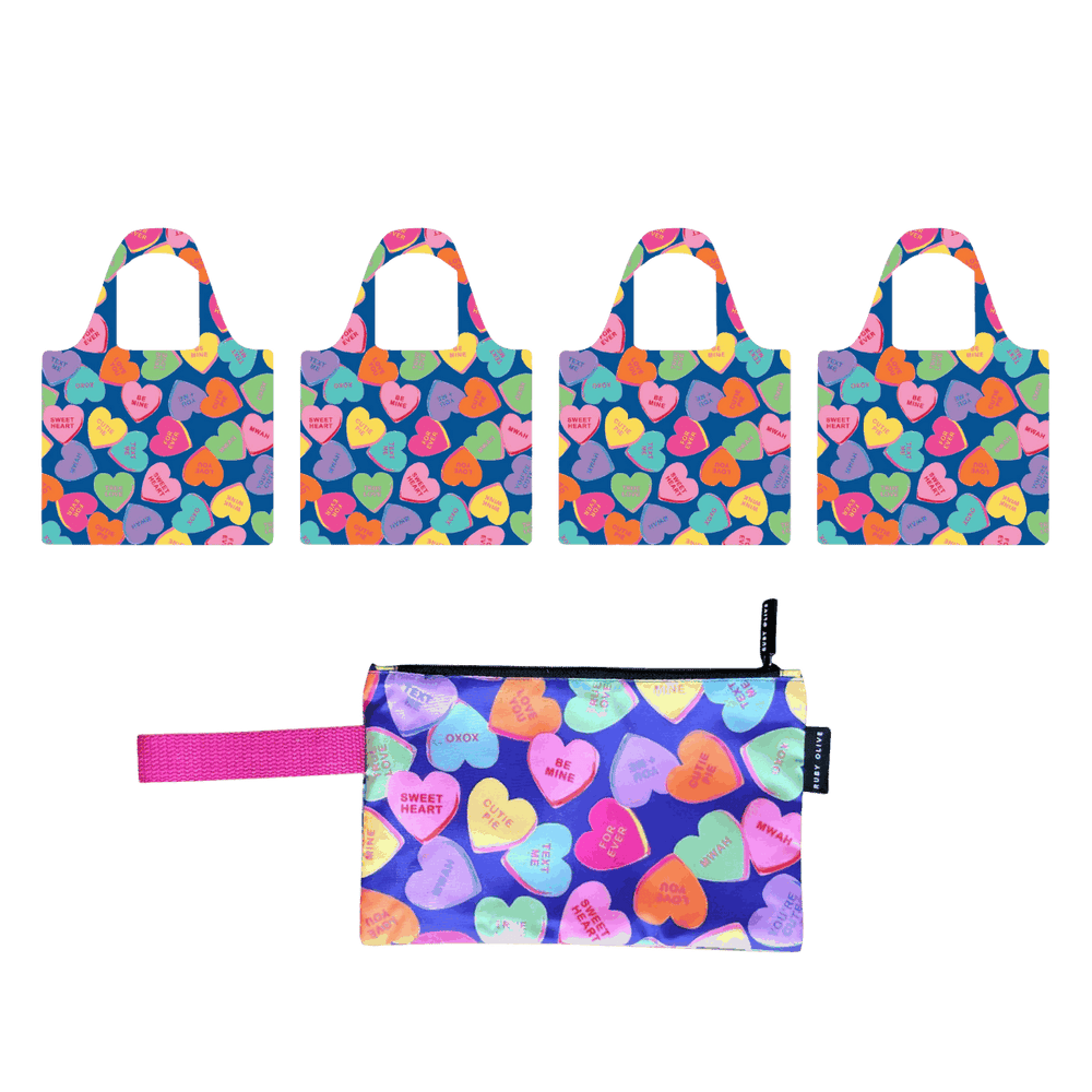 Candy Hearts Shopping Bag and Pouch Bundle - Bundle - Ruby Olive