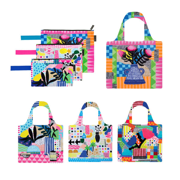 Neon Tea Party Shopping Bag and Pouch Trio Bundle