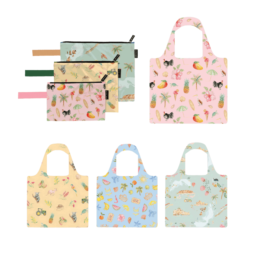 Cass Deller Pouch Trio and Shopping Bag Bundle - Bundle - Ruby Olive