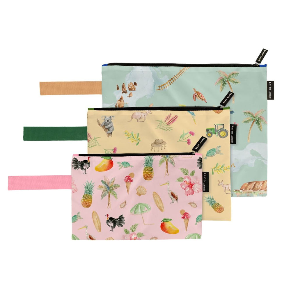 Cass Deller Pouch Trio and Shopping Bag Bundle - Bundle - Ruby Olive