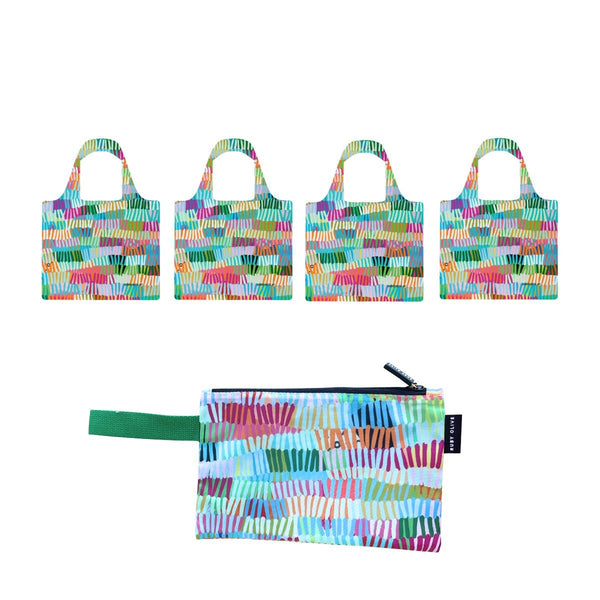 Colourful Chaos Shopping Bag and Pouch Bundle - Ruby Olive