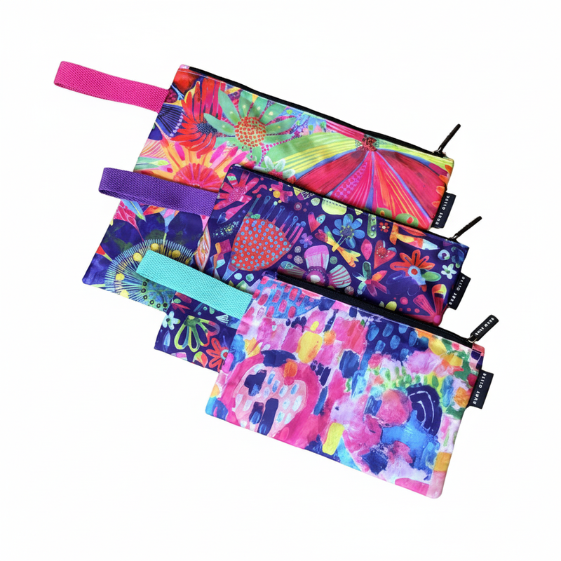 Flatlay of all three pouches