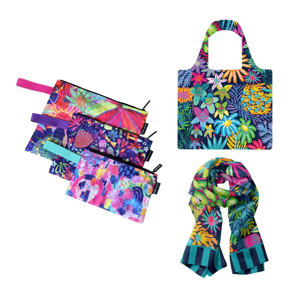 Mellow Meadow Bundle | Shopping Bag, Pouch Trio & Scarf - Bundle - Ruby Olive