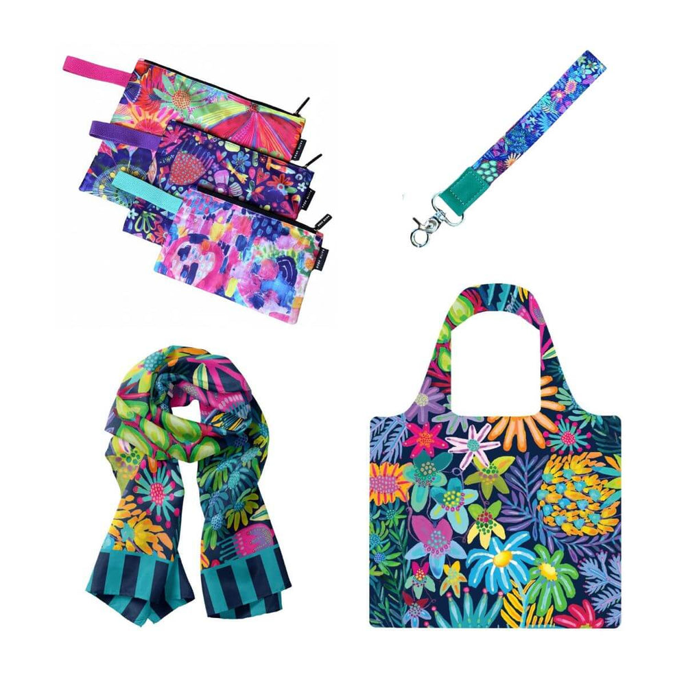 Mellow Meadow Bundle | Shopping Bag, Pouch Trio, Scarf & Wrist Lanyard - Bundle - Ruby Olive