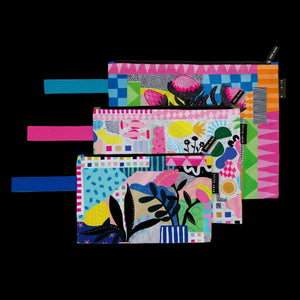 Neon Tea Party Shopping Bag and Pouch Trio Bundle - Ruby Olive