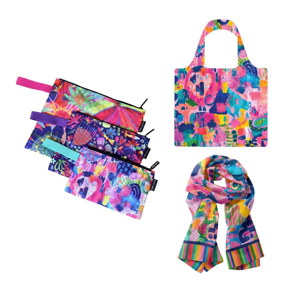 Rainbow Fields Bundle | Shopping Bag, Pouch Trio & Scarf - Bundle - Ruby Olive