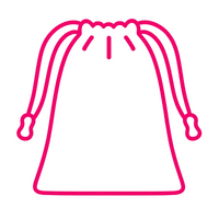 Pink outline of a drawstring bag on a white background