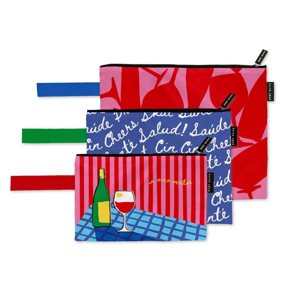 Wine Lovers Club Pouch Trio and Shopping Bag Bundle - Bundle - Ruby Olive