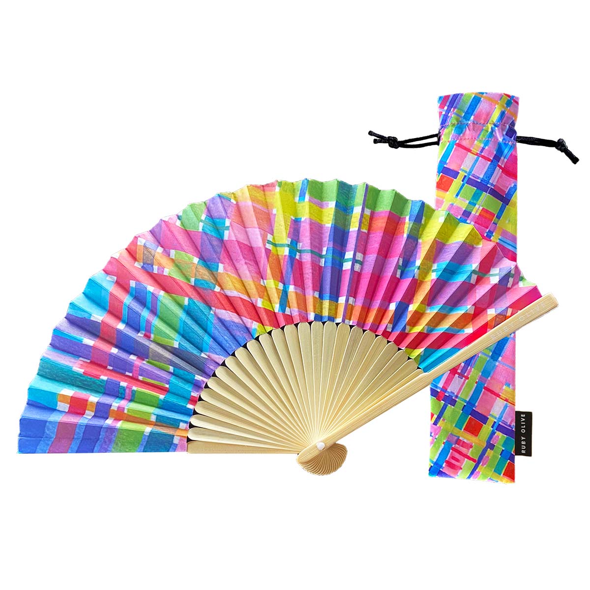 RO x Lordy Dordie Rainbow Gingham Hand Fan