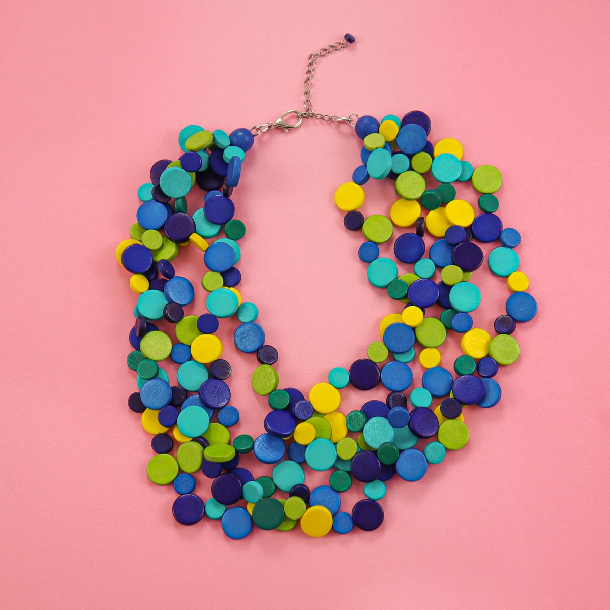 Blue Smartie Multi Strand Wood Necklace