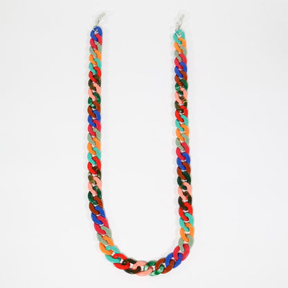 Multi coloured glass and mask chain. 