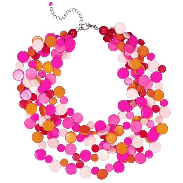 Pink Smartie Multi Strand Wood Necklace