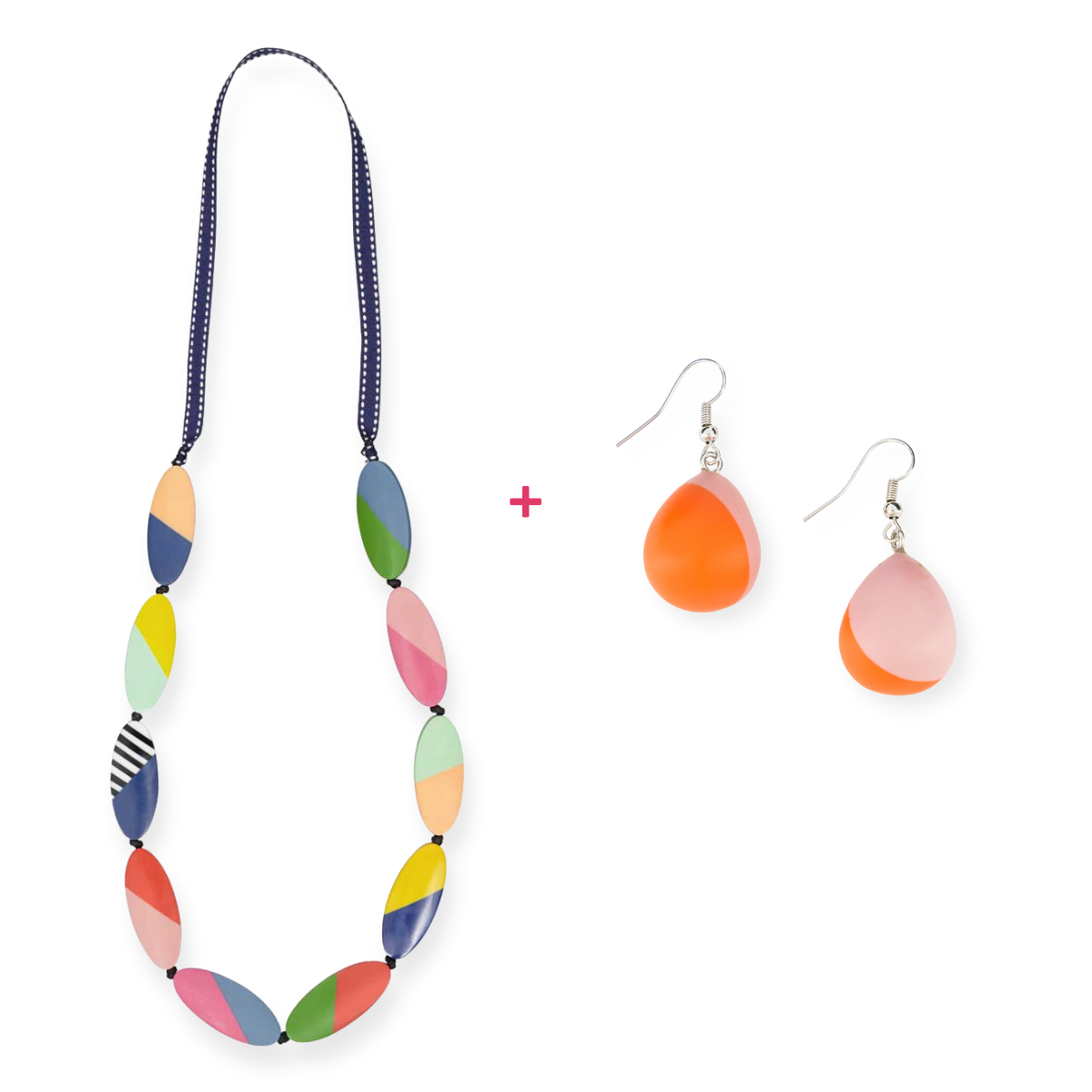 Tea Party Abstract Necklace + Two Tone Drop Earrings Bundle (4 Colours Avail)