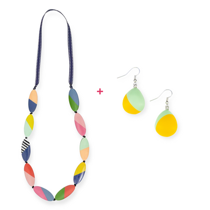 Tea Party Abstract Necklace + Two Tone Drop Earrings Bundle (4 Colours Avail)