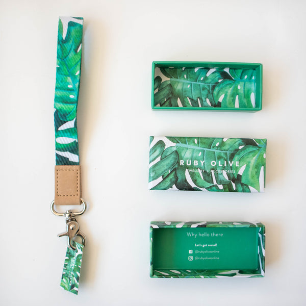 Watercolour Wrist Lanyard - Monstera Green